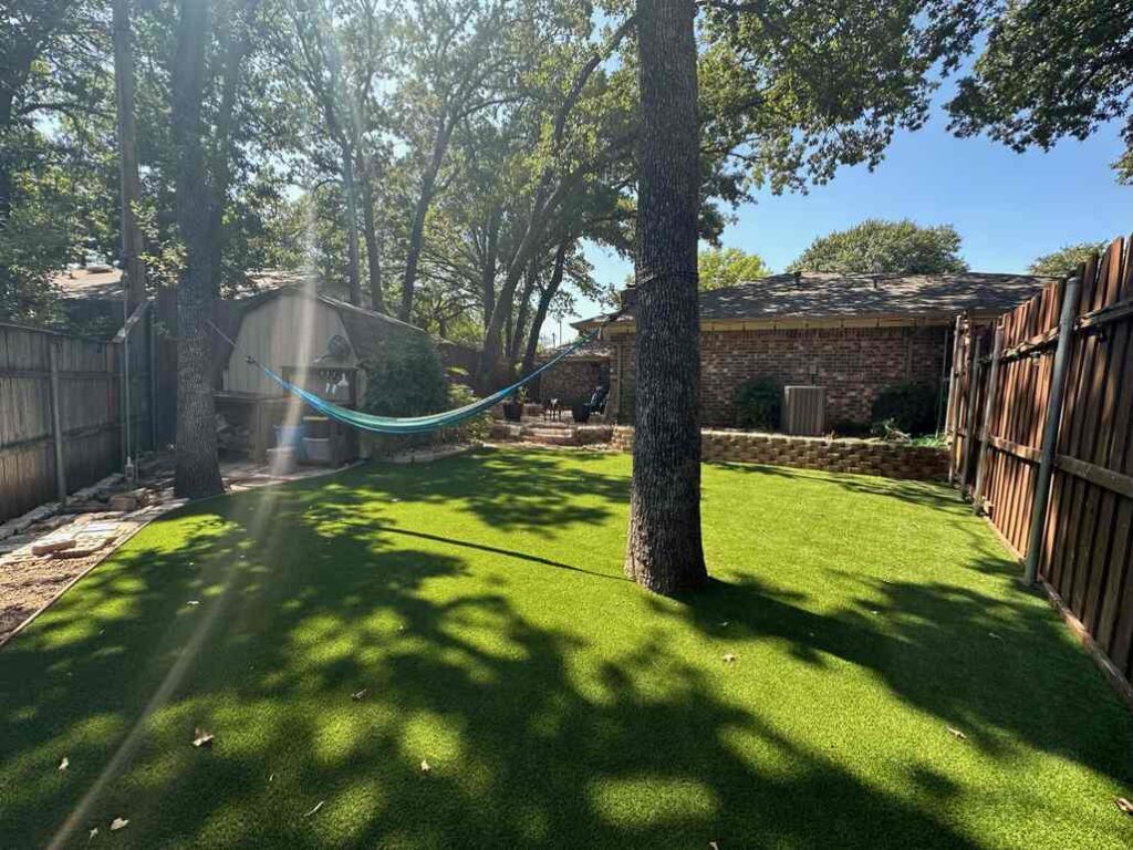 Backyard luxury turf installation by Allegiance Turf in Denton, Texas