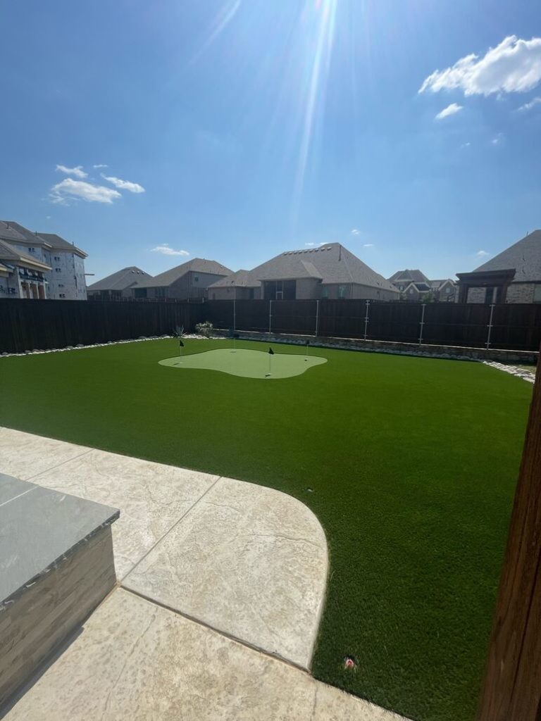 Backyard Turf and Putting Green installation by Allegiance Turf Denton, Texas